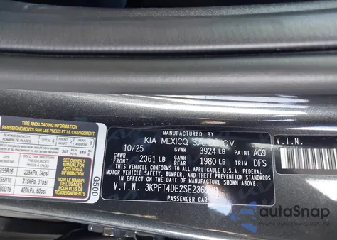 2025 Kia K4 Lxs z USA, uszkodzony, nr VIN 3KPFT4DE2SE236500